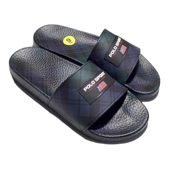 Polo Ralph Lauren Polo Sport Tartan Plaid Slides Sz 9 Mens Navy Green Black main image 4
